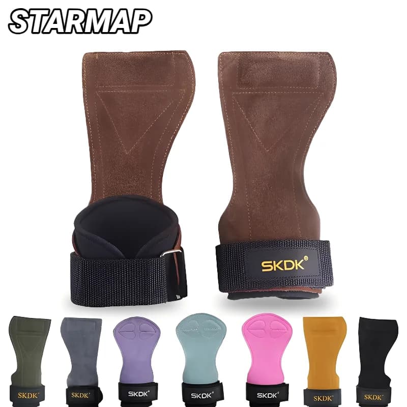 Cowhide Gym Gloves Grips Anti-Skid Weight Power Belt Lifting Pads Deadlift Workout Crossfit Fitness Palm Protection Training