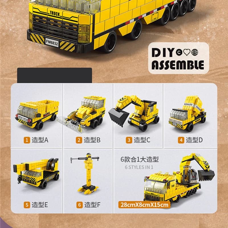 6in1 NEW Excavating Machinery Engineering Vehicle Crane Car Truck Material Handler Model Building Blocks Sets Bricks Toy City - 3