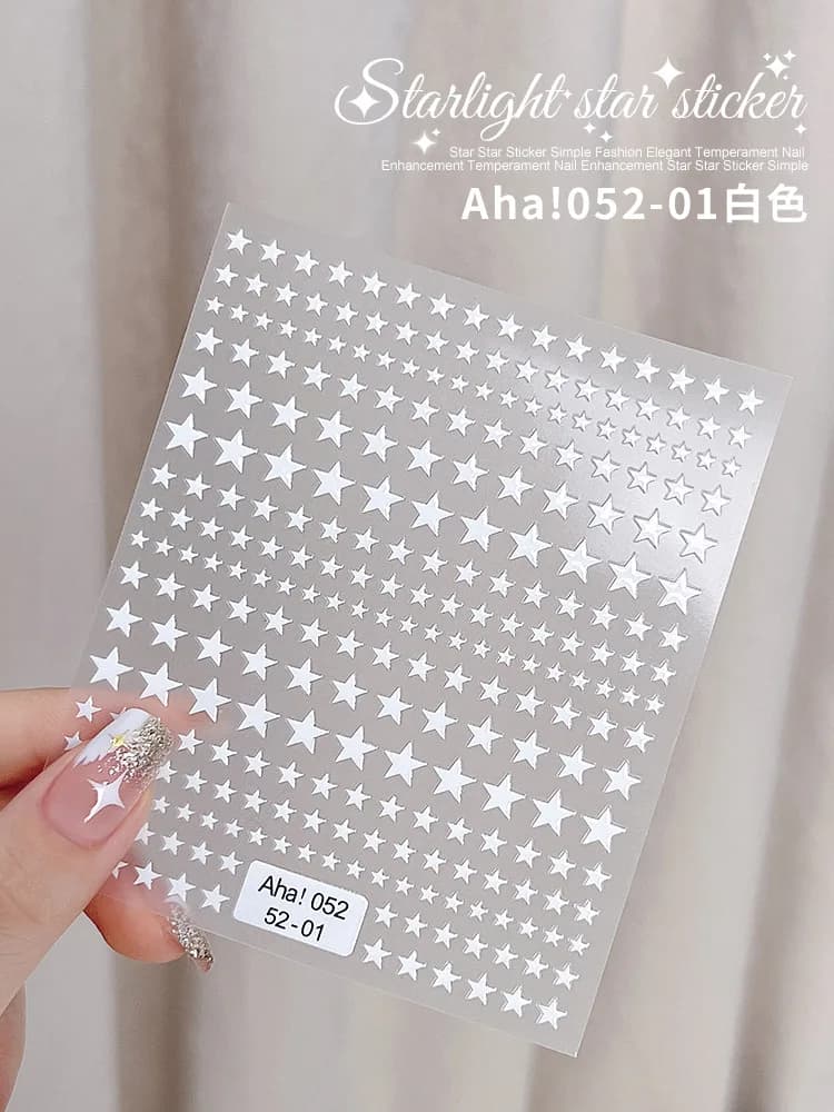 1PCS Laser Starburst Star Adhesive Nail Sticker 3D Nail Art Decoration Flashing Silver Flame Butterfly Nail Decal Press on Nails - 5