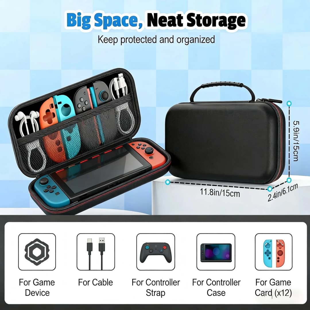 حقيبة حمل متوافقة مع Switch 2، خفيفة الوزن وسعة كبيرة، مقاومة للماء لحماية إكسسوارات الجهاز - 4