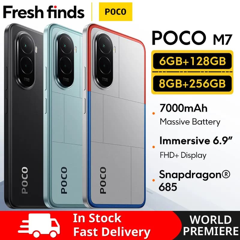 【عرض عالمي】 هاتف POCO M7 نسخة عالمية سناب دراجون 685 بطارية 7000 مللي أمبير شاشة غامرة 6.9 بوصة FHD+ NFC شحن 33 واط