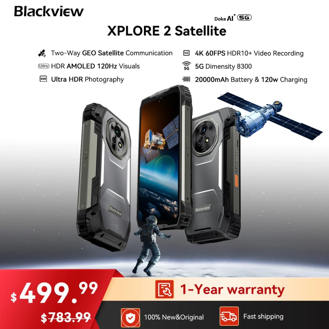 Blackview XPLORE 2 Satellite Rugged Smartphone Android 15 20000mAh Battery 6.73" 3.2K 120Hz AMOLED Display satellite communicati