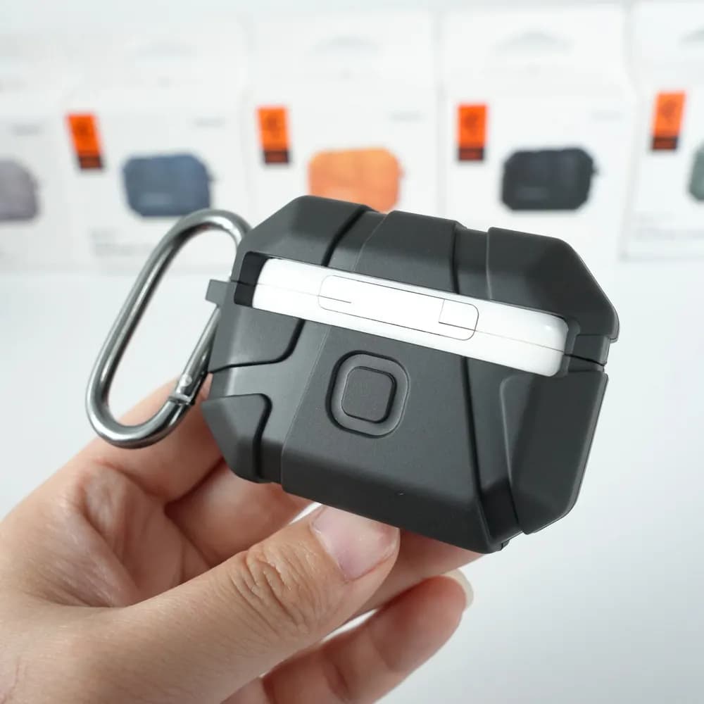Spigen Rugged Armor Earphone Protective Case For Airpods 4/3/2/1 Pro 2 Meteorite Texture Anti Drop Headphone Cover With Keychain - 4