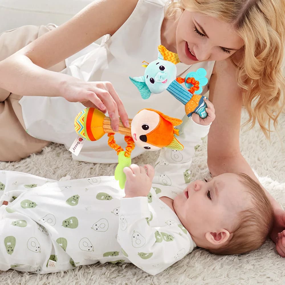 Baby Rattles Soft Stuffed Animal Rattle Hand Grip Baby Toys Shaker Crinkle Squeaky Sensory Travel Accessories for Toddler Gifts - 5