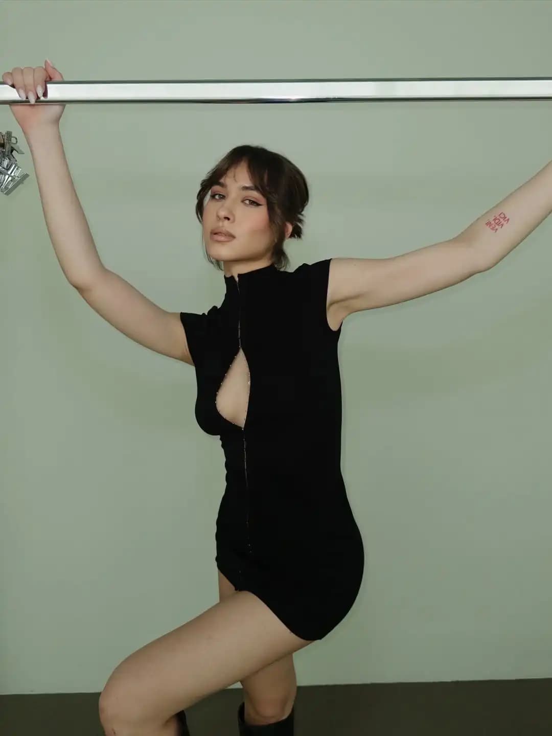 Kpop Black Hollow Out Mini Dress Women Elegant Turtleneck Short Sleeve High Waist Slim Dresses Lady Evening Club Fashion Robes - 5