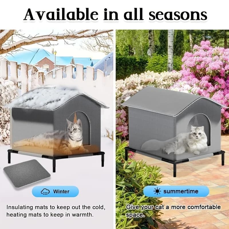 Stray Cat Houses with Mat Waterproof Winter Warm Shelter Foldable Pet Cave Nest Sleeping Beds for Outdoor Cats Small Dog Puppies - 2