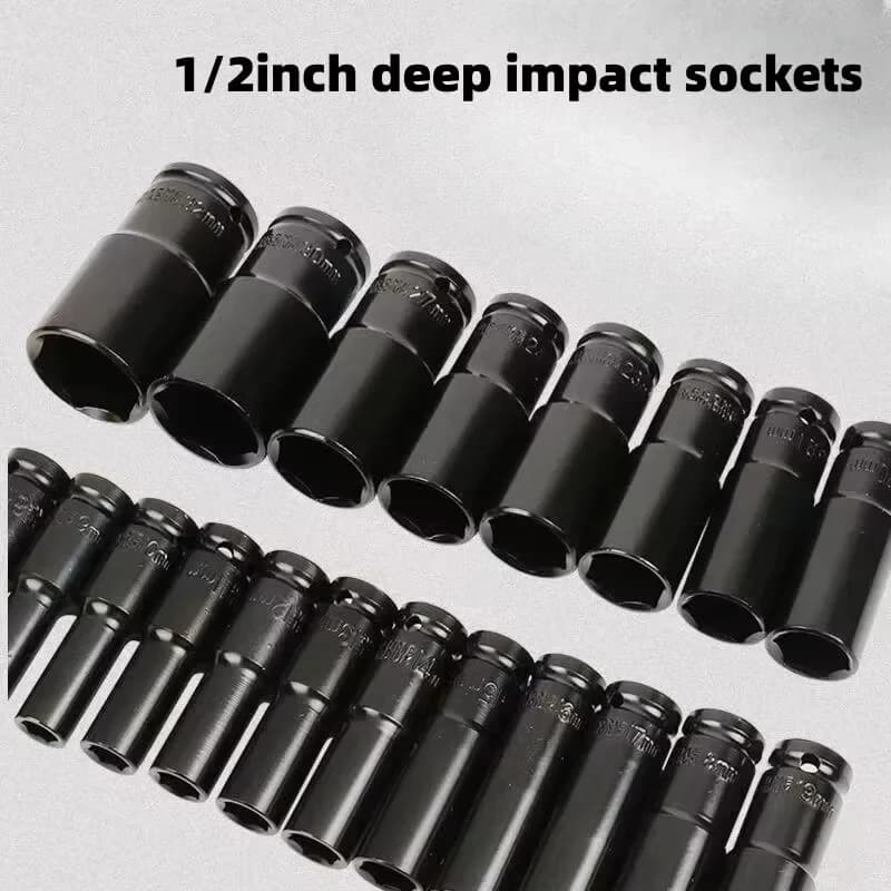10pcs 1/2 Drive Metric Heavy Duty Impact Socket Set Universal Deep Wrench Sockets for Pneumatic Air Repair Tools - 4