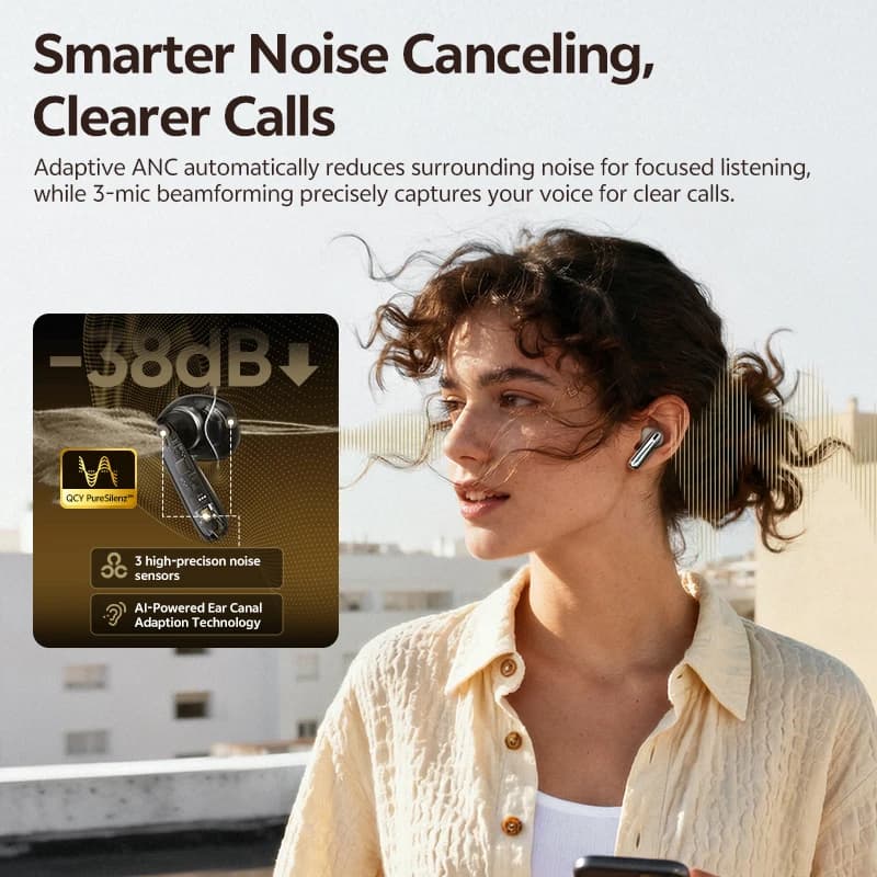 سماعات أذن QCY AilyBuds E50 HT11 لاسلكية بجودة صوت عالية ودعم Bluetooth 6.0 مع عزل ضوضاء هجين ومكبرات صوت 11mm - 3
