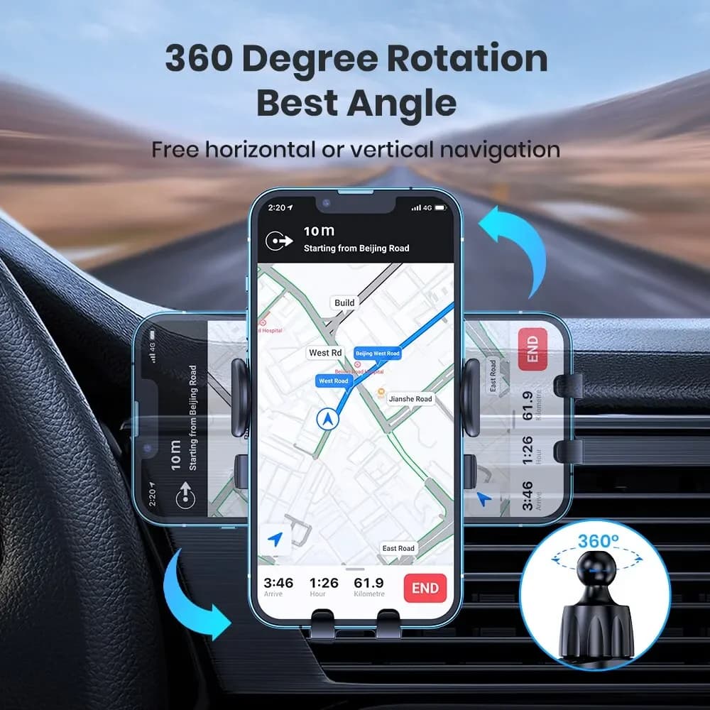 Mobile Phone Holder Air Outlet Gravity Sensor Car Holder Riangle Gravity Frosted Simplicity Solid Metallic Material - 2