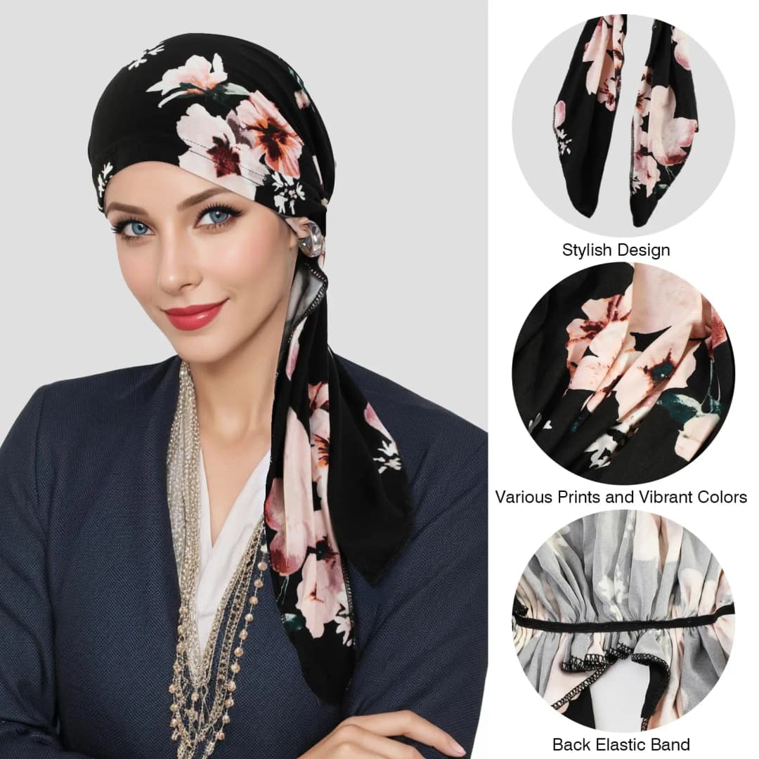 قبل ربط العلاج الكيميائي سرطان الحجاب للنساء ، عمامة الطباعة الأزهار ، قبعة الحجاب ، لينة أغطية الرأس مرنة ، ويلتف الرأس ، كاب النوم - 2