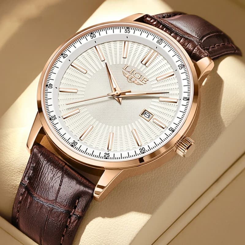 LIGE New Men Watch Fashion Brown Leather Quartz Watches For Men Outdoor Sports Waterproof Luminous Chronograph Relogio Masculino - 6