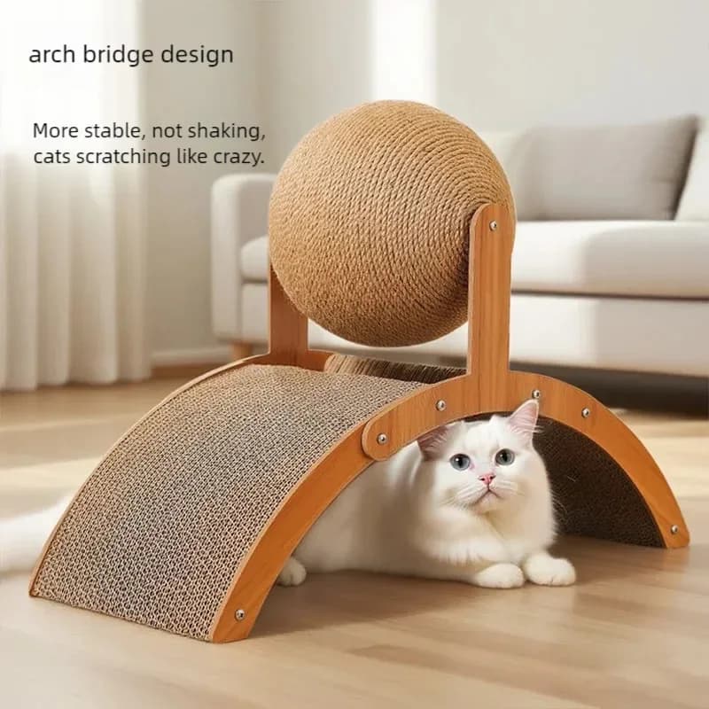 2 In 1, Cat Scratching Ball Wooden Cat Scratcher, Natural Sisal Scratch Board Scratching Column, Wear-Resistant Paw Wood Scraper - 3
