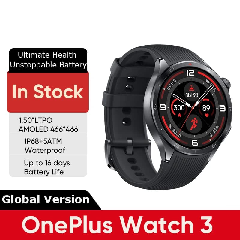 إصدار عالمي ساعة ون بلس ووتش 3 سمارت ووتش 1.50 بوصة شاشة LTPO AMOLED معالج سناب دراجون W5 نظام تحديد المواقع ثنائي التردد نظام التشغيل وير