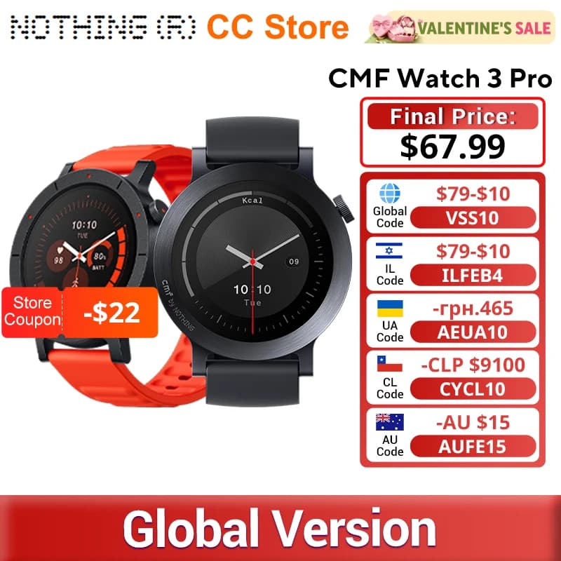 ساعة Nothing CMF Watch 3 Pro الإصدار العالمي شاشة AMOLED مقاس 1.43 بوصة GPS مزدوج النطاق مكالمات بلوتوث ساعة ذكية 131 وضع رياضي مراقب الأكسجين في الدم