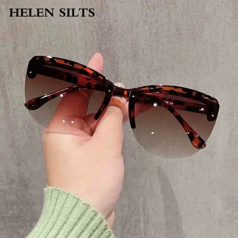 Luxury Fashion Half-Frame Cat Eye Sunglasses Women Gradient Sun Glasses Brand Designer Men Trend Punk SunglassesUV400