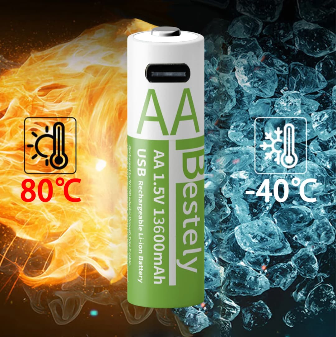 بطارية ليثيوم قابلة لإعادة الشحن Bestely 1.5V AA 13600mAh بطاريات أيونات الليثيوم طويلة الأمد شحن سريع 2000 دورة مع كابلات USB-C - 5
