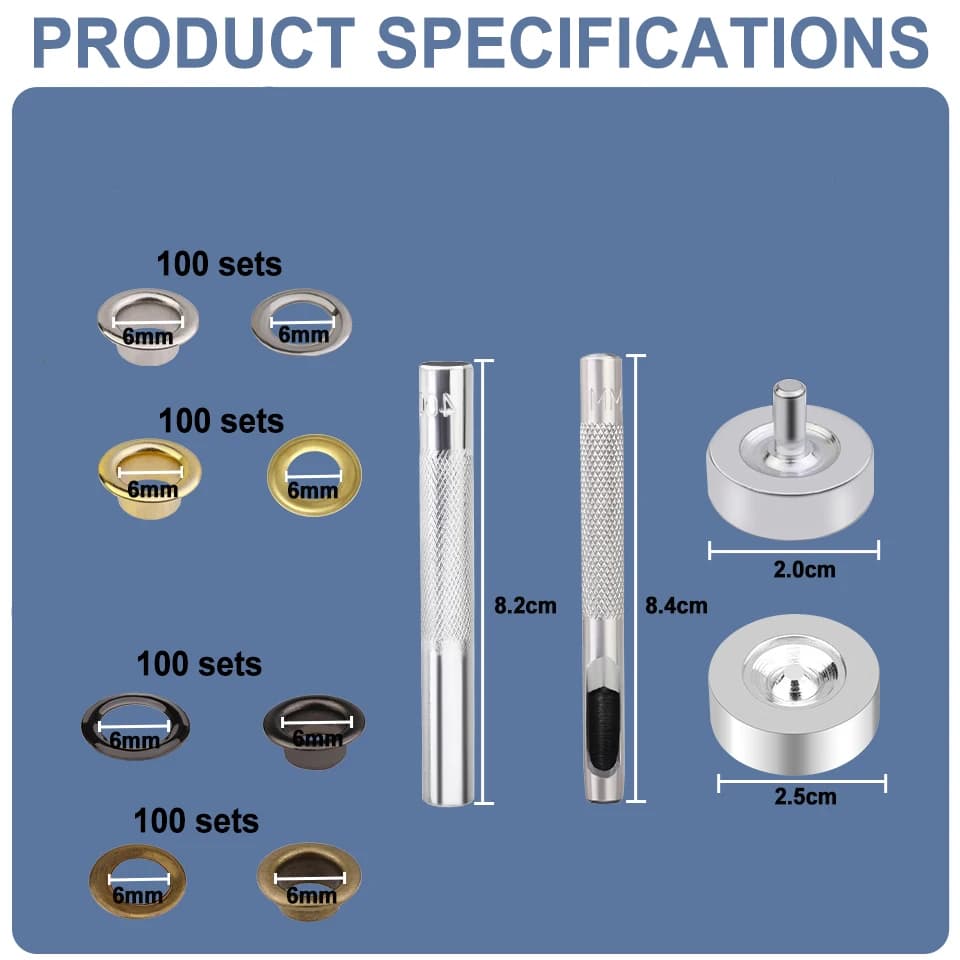 مجموعة أدوات جروميت معدنية 400 قطعة، حلقات ثقوب بقطر داخلي 6 مم/12 مم للملابس والأحذية والحقائب والحرف الجلدية - اصنعها بنفسك - 2
