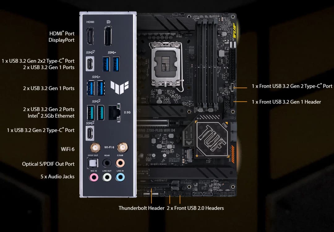 ASUS TUF GAMING Z790-PLUS WIFI D4 Motherboard Socket LGA1700 CPU DDR4 5333(OC)  MHz Memory Chipset Z790 ATX Mainboard - 5