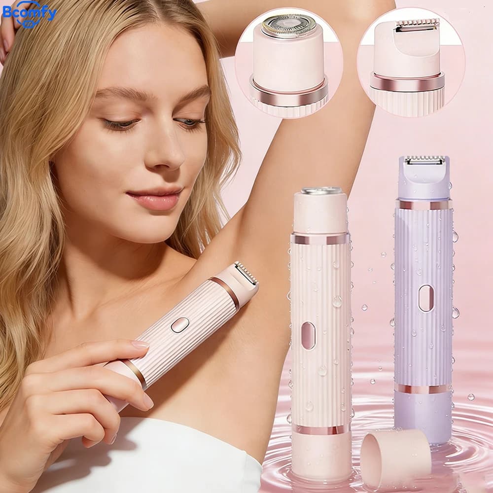 Women's Electric Shaver 2-in-1 Bikini Area Hair Trimmer Cordless Waterproof Rechargeable Wet/Dry Use Dual-Head Detachable Razor