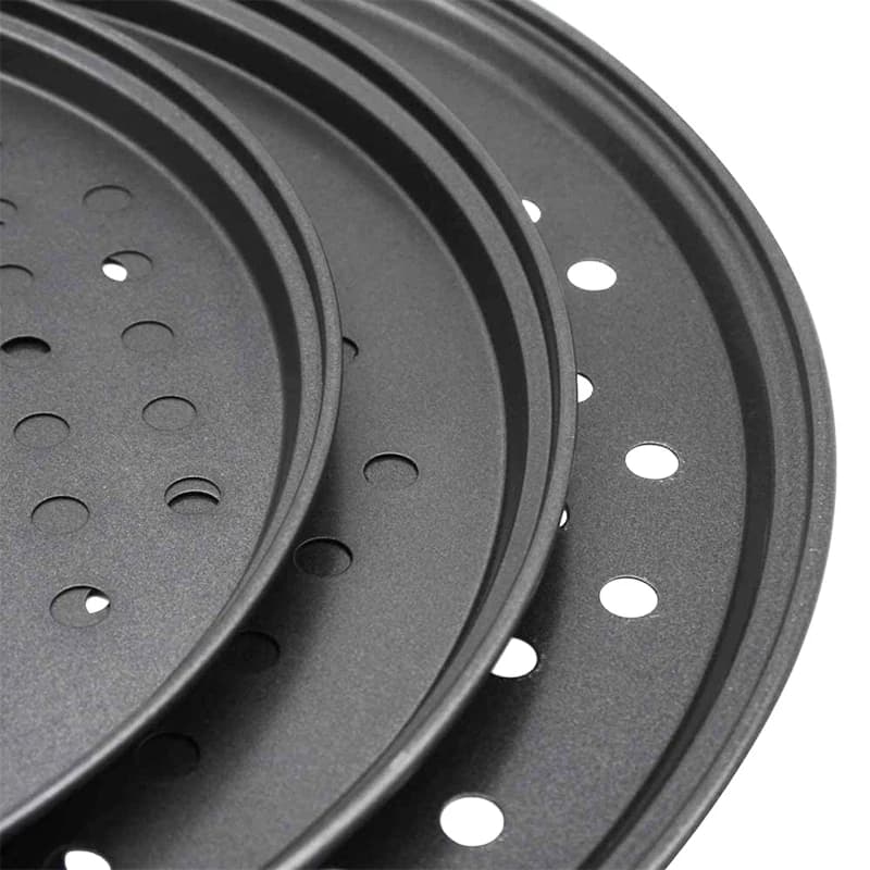 صواني هش البيتزا المصنوعة من الفولاذ الكربوني غير اللاصق، قالب صينية خبز البيتزا مع ثقوب، طبق عميق مستدير - 5