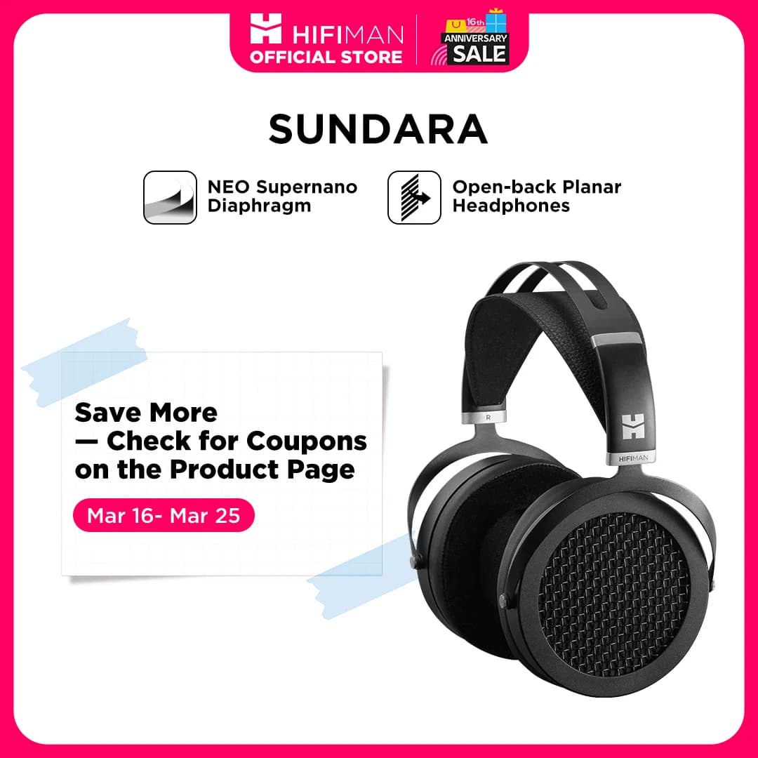 سماعات HIFIMAN SUNDARA فوق الأذن، كاملة الحجم، مغناطيسية مسطحة (أسود) مع تصميم عالي الدقة وغلاف معدني