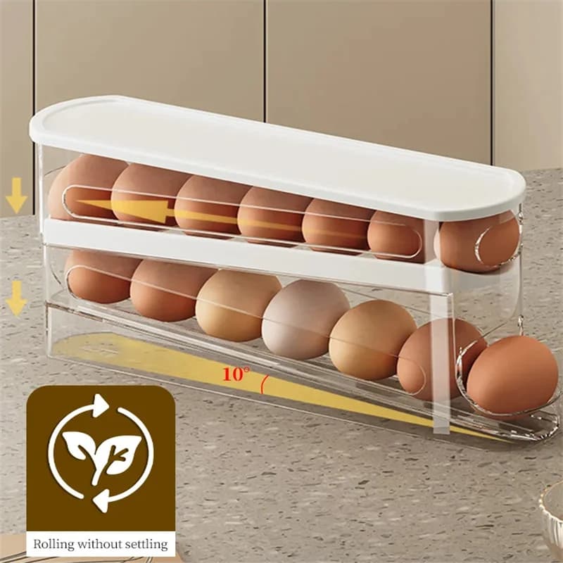 Slide Type Egg Carton Double Automatic Egg Roller Refrigerator Side Door Egg Storage Kitchen Countertop Egg Holder