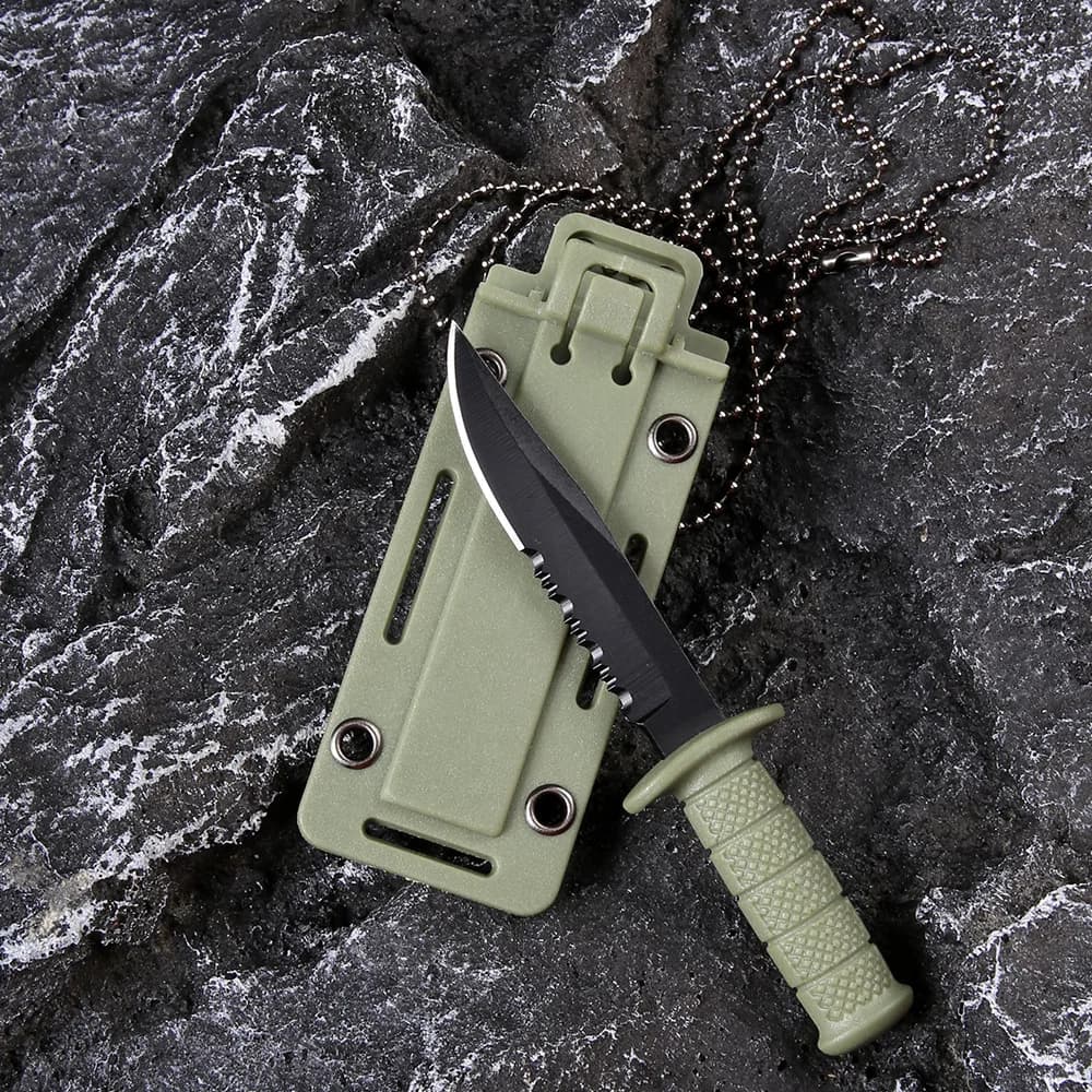 Stainless Steel Mini Outdoor Knife, Portable Camping Straight Blade Knife, Necklace Tool Knife, Multi-functional Survival Knife - 3