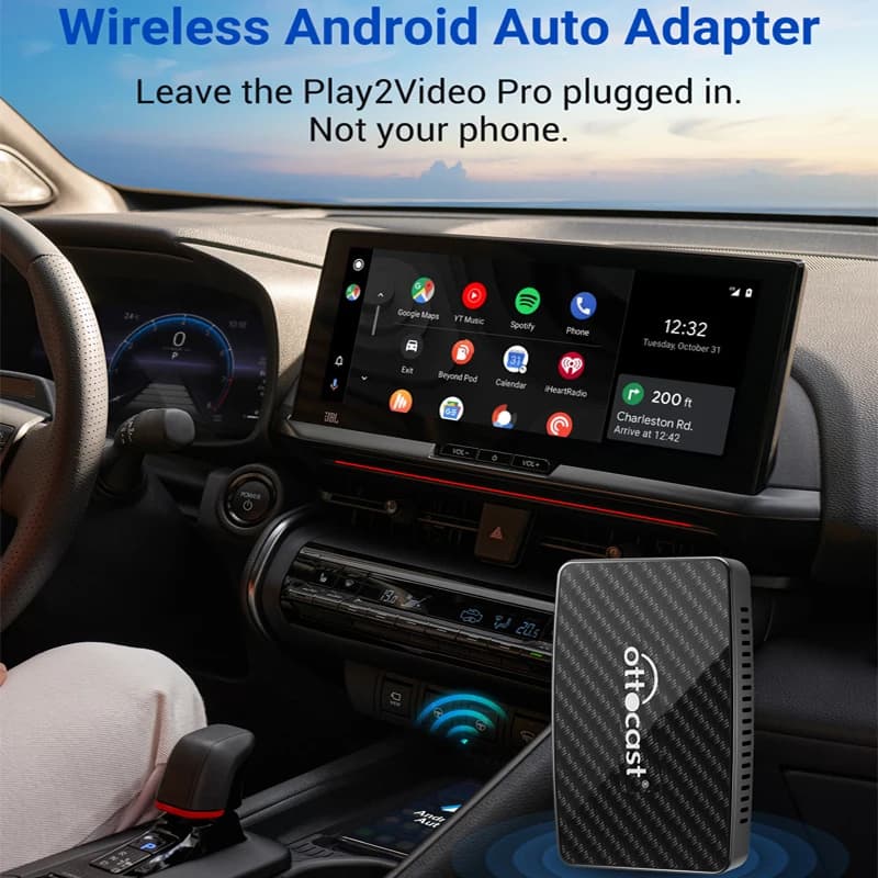 OTTOCAST Play2Video Pro Android Ai Box Pro Built in YouTube Netflix Tiktok IPTV Wired to Wireless CarPlay Car Accessories - 5