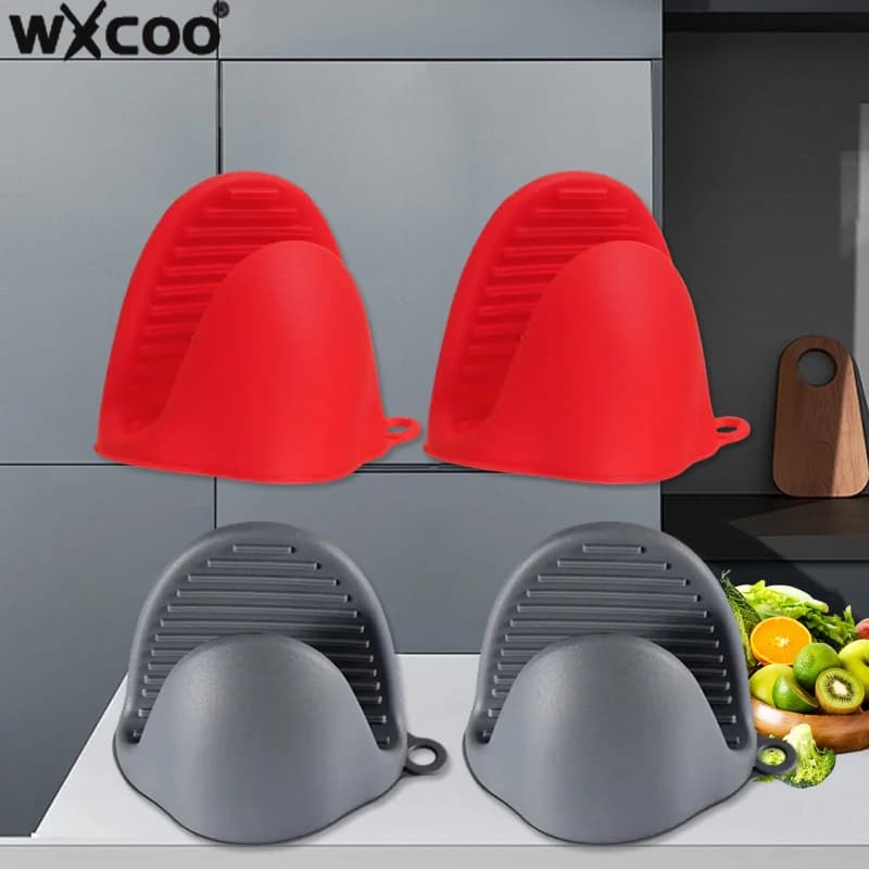 قفازات فرن من السيليكون من WXCOO زوجان مقاومة للحرارة قفازات فرن صغيرة حامل أواني ساخنة للمطبخ والطهي والخَبز