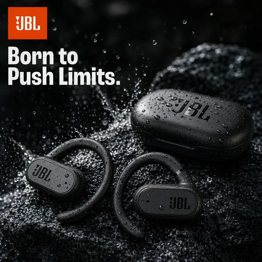 JBL Soundgear Sense Open-Ear Wireless Earbuds IP54 Waterproof 24H Playtime Sport Headphones for Running & Fitness