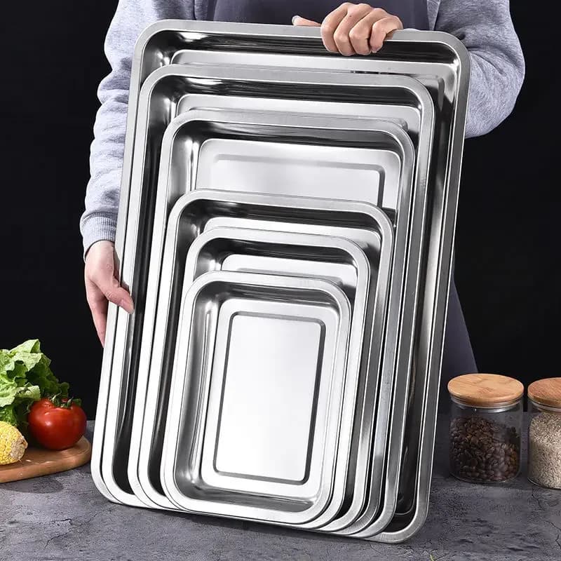 Stainless Steel Barbecue Tea Storage Serving Trays Rectangle Steamed Rice Sausage Plate Grill Meat Restaurant Metal Utensils