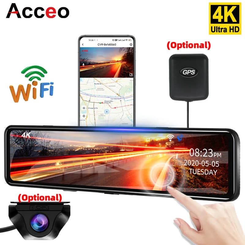 4K Rearview Mirror Driving Recorder Night Vision Loop Recording Dash Cam Optional 1080P Rear Camera Reversing Image Car DVR