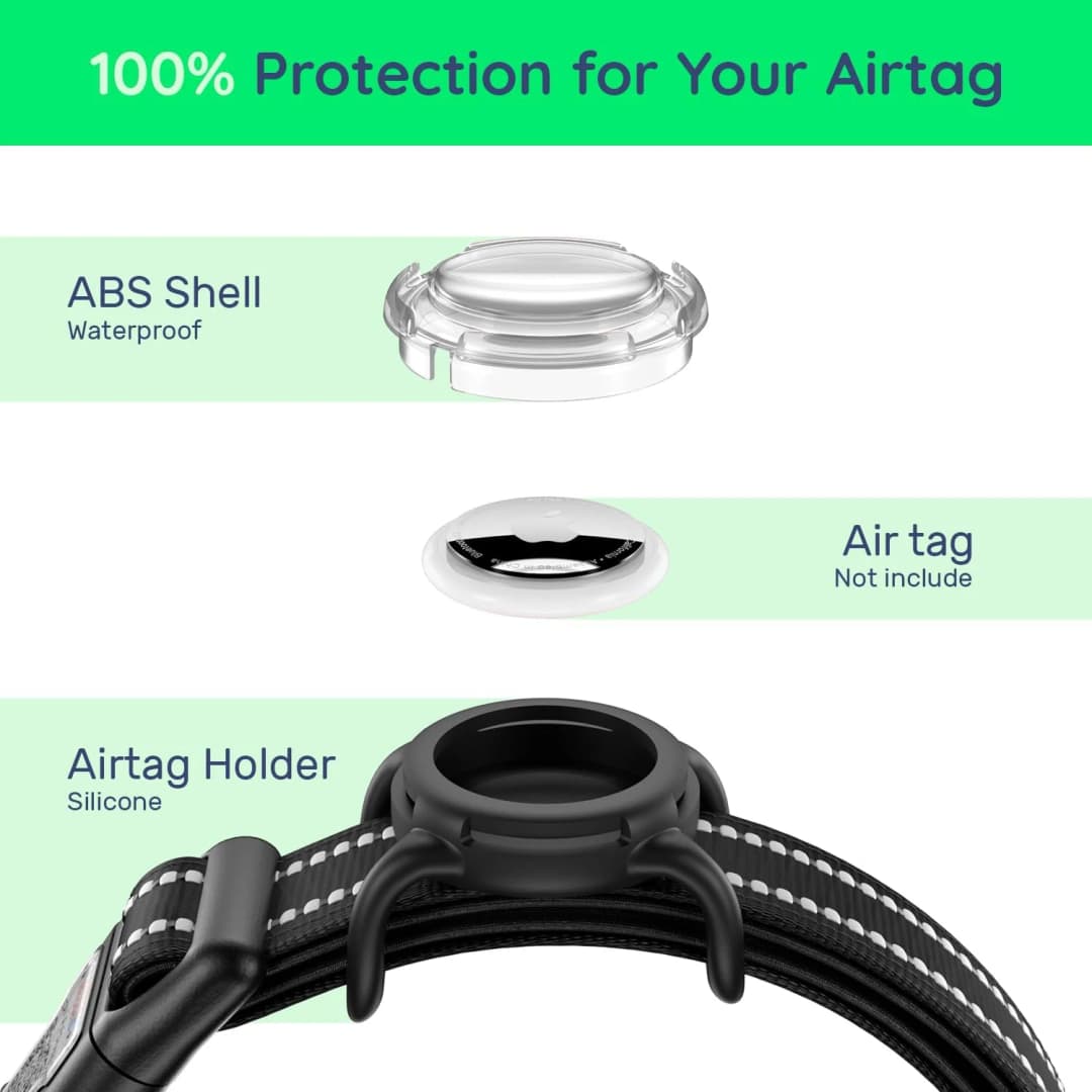 Waterproof Air Tag Dog Collar with AirTag Holder, Reflective Soft Padded & Safety Buckle, AirTag Pet Collar Adjustable for Dogs - 2
