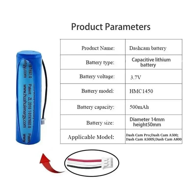 PURFIELD Original HMC1450 70mai Battery 3.7V 500mAh Lithium Battery Dash Cam Pro Car Video Recorder Replacement DVR Accessories - 6