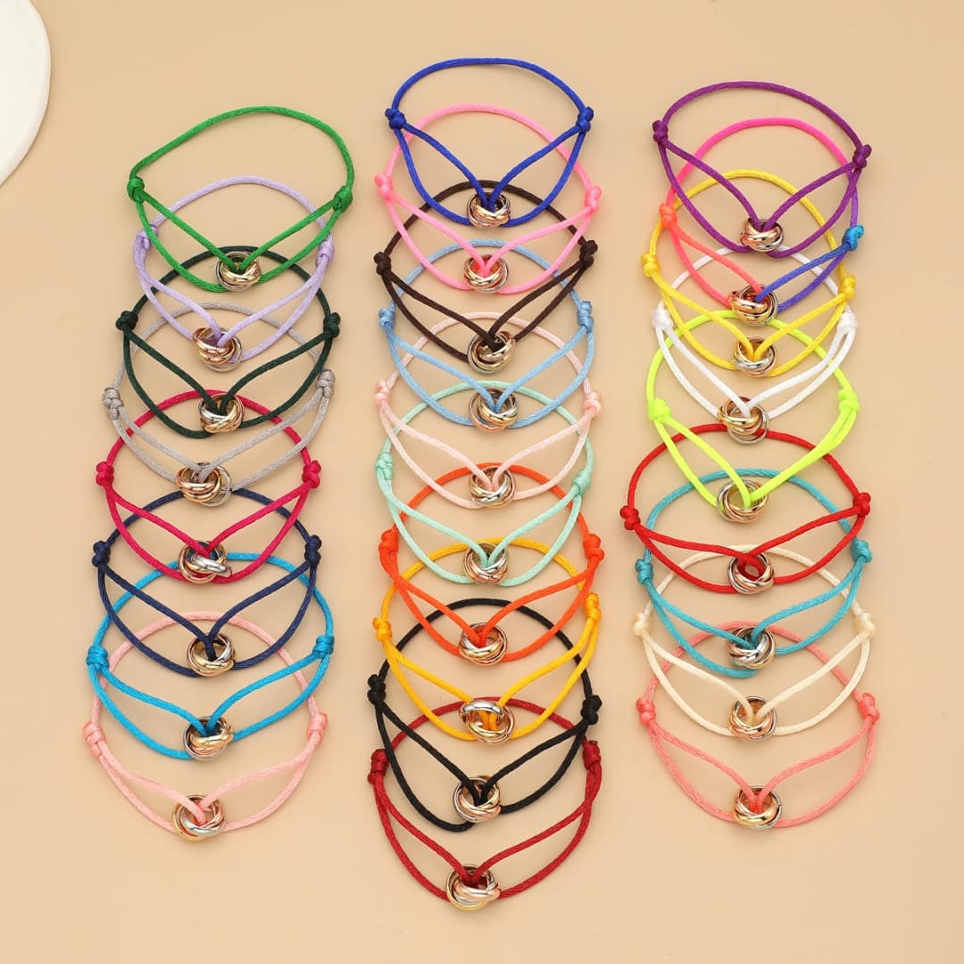 Simple Fashion Unisex Bracelet 3 Metal Round Circle Accessory Adjustable Men's Rope Bracelet for Women Jewelry Gifts - 6