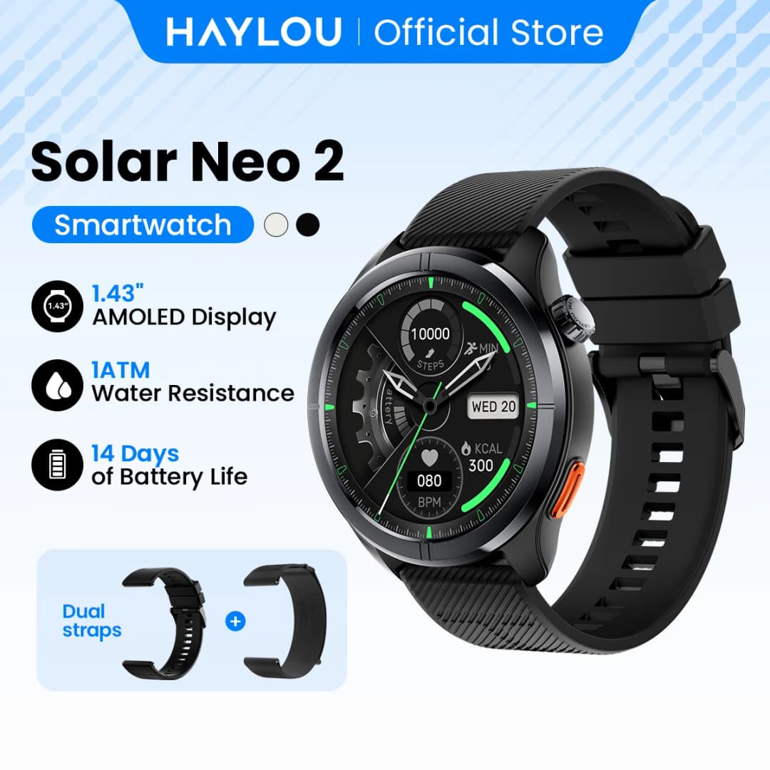 HAYLOU Solar Neo 2 Voice Calling Smartwatch 1.43'' HD AMOLED Display 24h Health Monitoring 150+ Sports Modes 1ATM Smart Watch