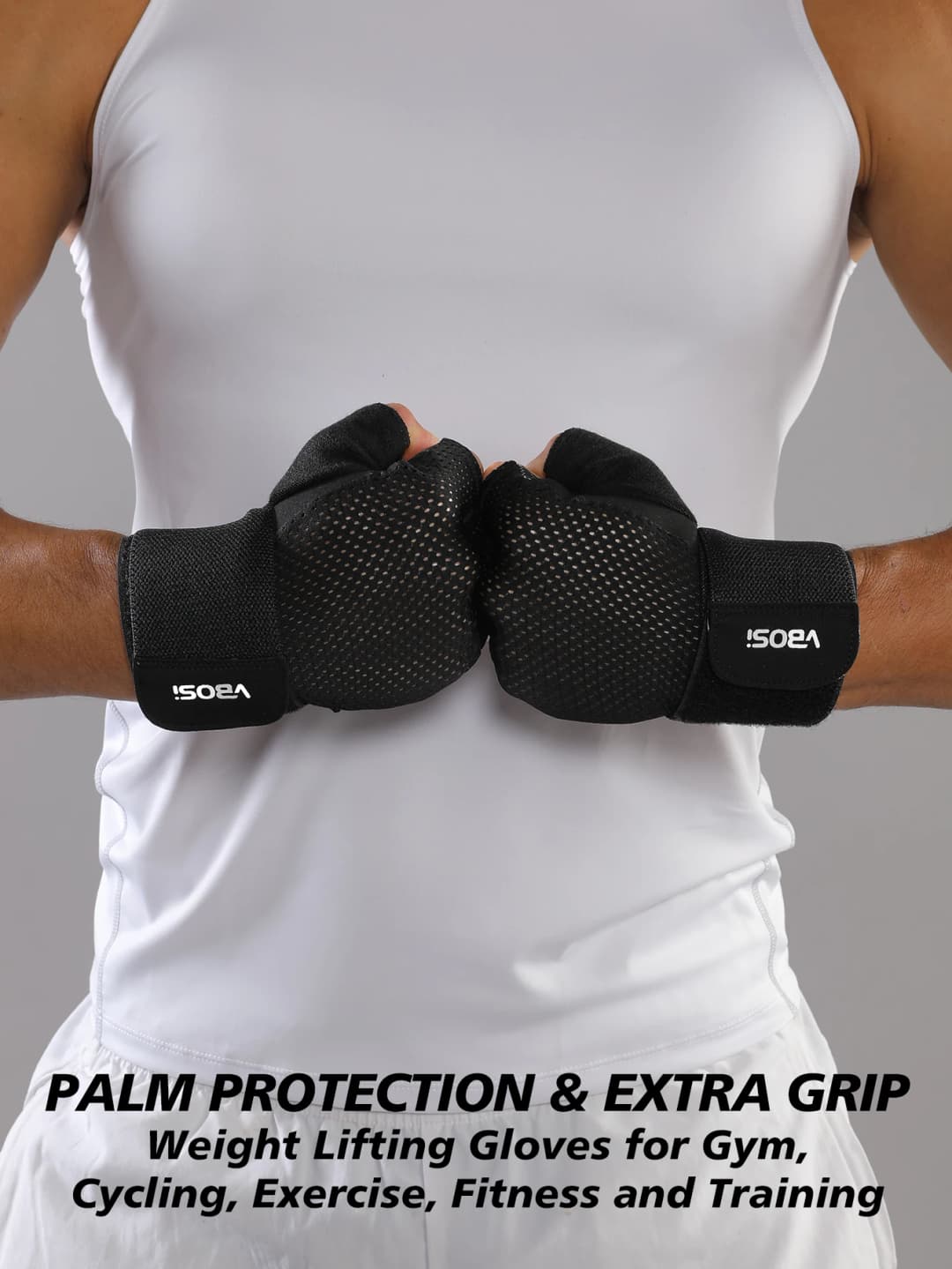 VBOSi Breathable Half-Finger Sports Gloves with Adjustable Wrist Straps, Non-Slip Gym & Cycling Gloves for Men and Women - 3