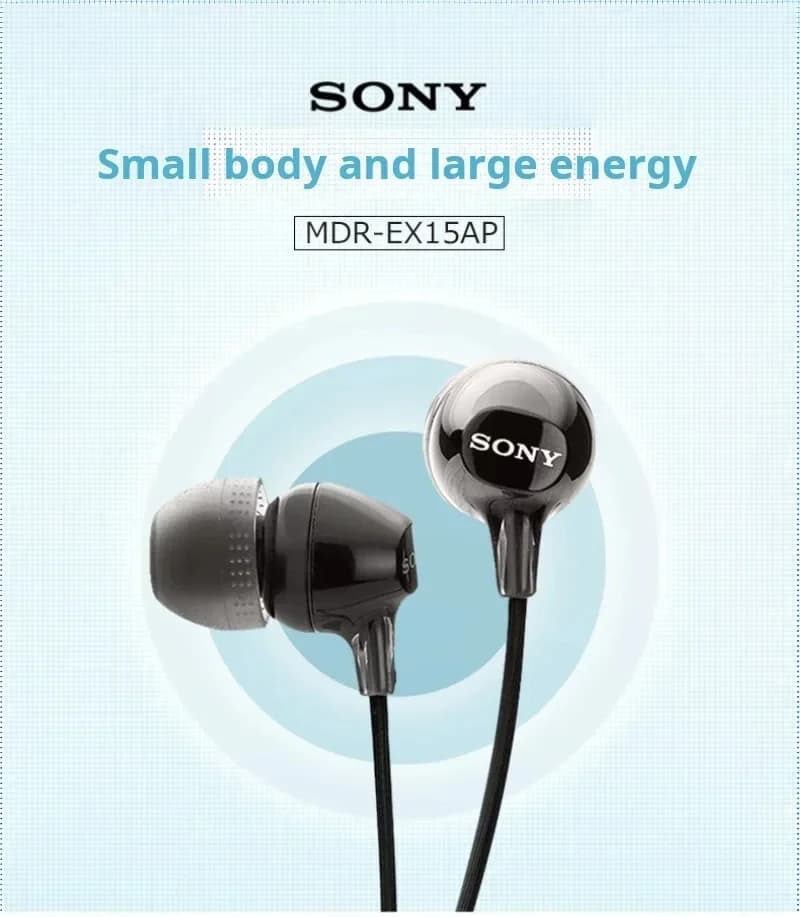 سماعات أذن سلكية أصلية سوني MDR-EX15AP ستيريو HiFi مع إلغاء الضوضاء للألعاب والموسيقى - 2