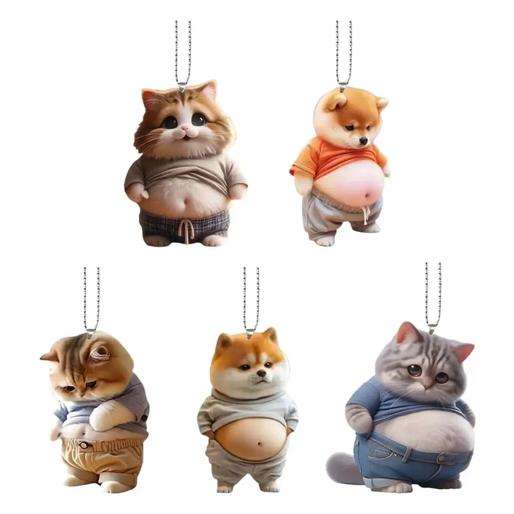 سلسلة مفاتيح جرو سمين مسطحة من الأكريليك على شكل كلب كرتوني زينة مرآة سيارة حقائب ظهر قلادة معلقة لديكور المنزل - 6