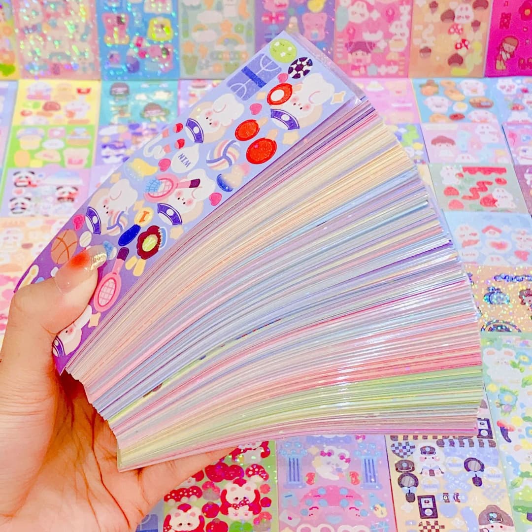 100/200Pcs Cute stickers Cartoon Handbook Stickers  Laser Shiny Stickers DIY Decorative gel pen kawaii Stickers  Art supplies - 4