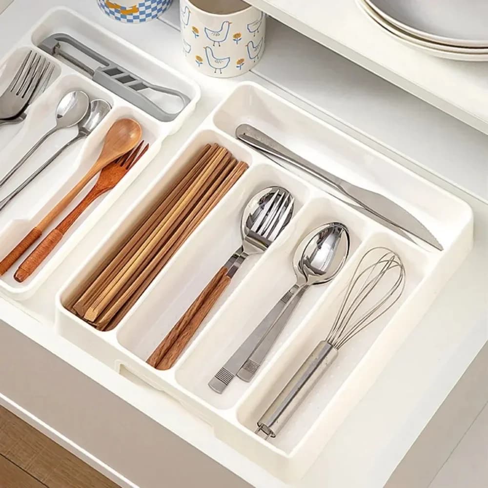 4/5 Compartments Cutlery Organizer Daily Drawer Divider Tray Rectangle Easy Clean Home Kitchen Spoon Fork Separation Box - 6