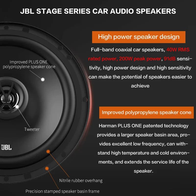 JBL car audio speaker 6-inch 6.5-inch coaxial speaker 200W full-band speaker Hifi speaker Car audio treble mid-speaker subwoofer - 2