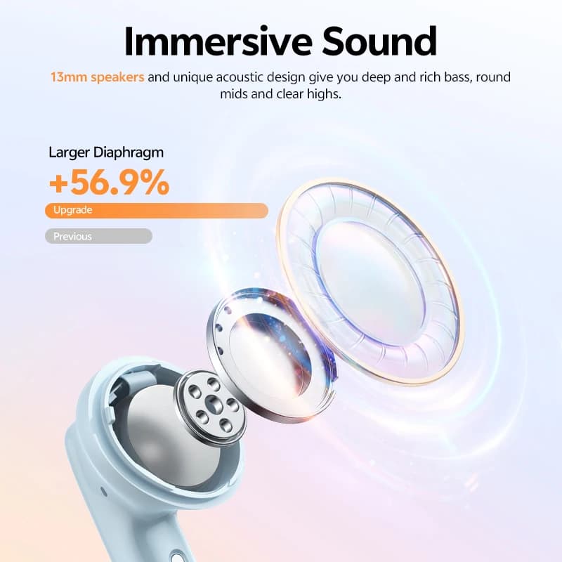 QCY T13 Pro HT23 Adaptive ANC Wireless Earbuds 13mm Drivers Powerful Bass 50dB Hybrid ANC Bluetooth 6.0 Earphones 6 Mics ENC 47H - 3