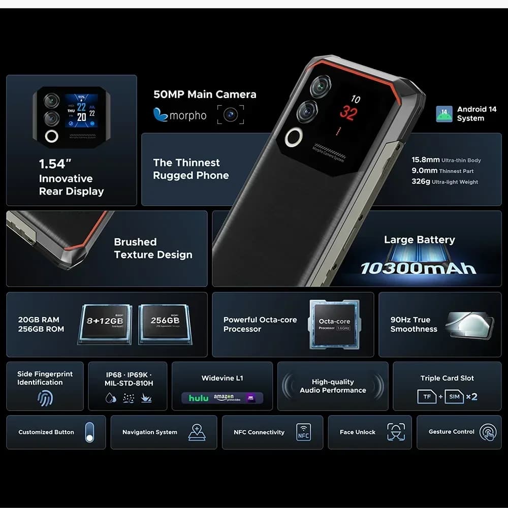 Global Version DOOGEE Blade10 Max Rugged Phone 32GB(8+24) 256GB 6.56” HD+ IPS UNISOC T7200 Octa Core 50MP Camera Android 15 NFC - 2