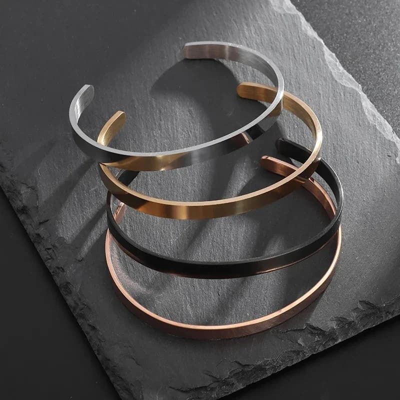High Quality Titanium Steel Polished C Shape 6mm Open Bracelet Men's Fashion Punk Casual Cuff Bangles Couple Jewelry - 5