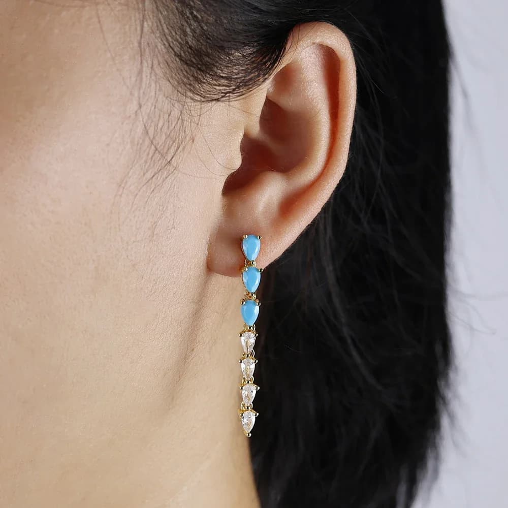 عالية الجودة هندسية الفيروز تشيكوسلوفاكيا معبد القرط هوب قسط الأزرق قطرة استرخى أقراط للنساء مجوهرات الزفاف الفاخرة الفتيات - 6