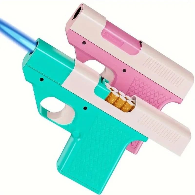 Portable Windproof Lighter with Adjustable Flame - Pink & White Design, Butane Gas Lighter for Camping, BBQ, Kitchen, and Baking