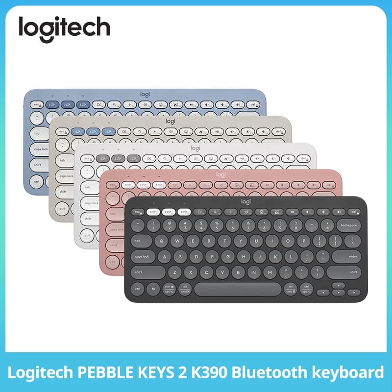 لوحة مفاتيح لاسلكية رقيقة وصامتة Logitech Pebble Keys 2 K390، بلوتوث متعدد الأجهزة، متوافقة مع الكمبيوتر واللاب توب والآيباد والماك والهاتف