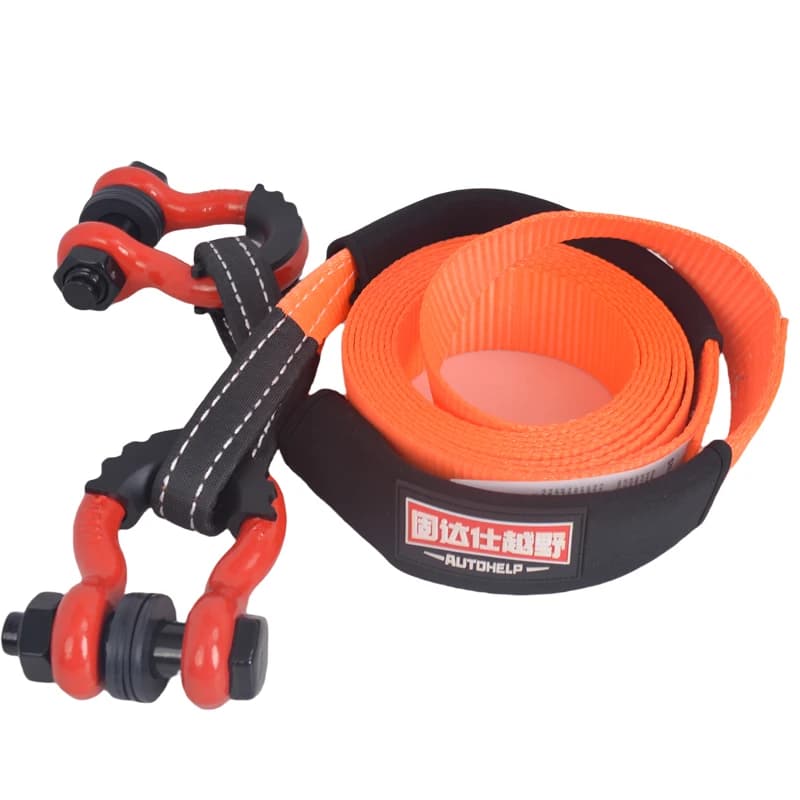 مجموعة حبال سحب من البوليستر عالية القوة حبال سحب لسباقات السيارات حبل سحب مقطورة سيارات للشاحنات والجيب وسيارات SUV والمركبات الرباعية - 4