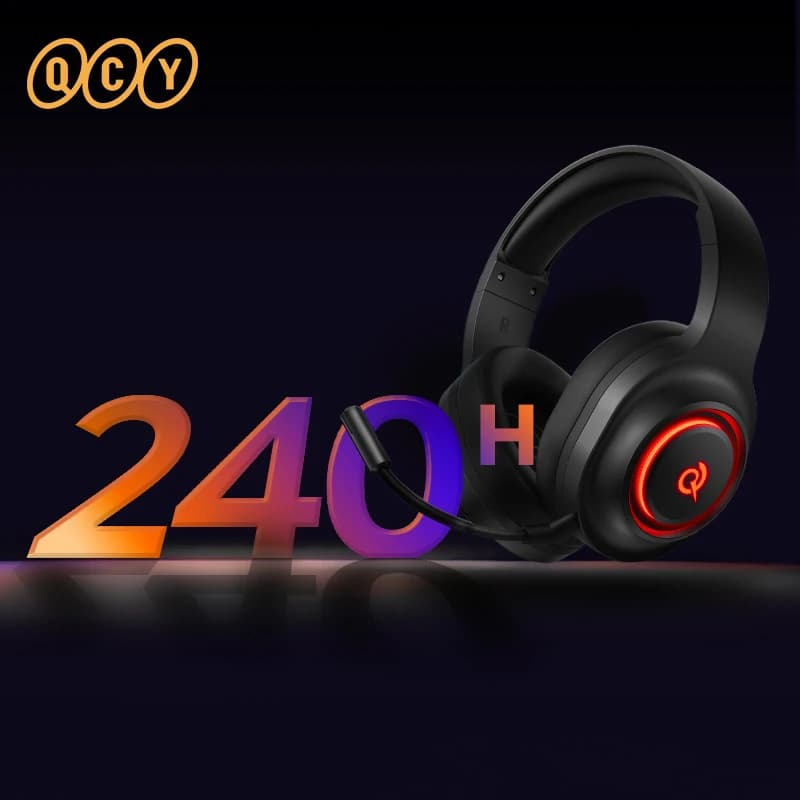 سماعة رأس ألعاب QCY Tri-Mode Heroad V200 لاسلكية بلوتوث 6.0 مع ميكروفون صوت محيطي 7.1 درايفر ديناميكي RGB فوق الأذن